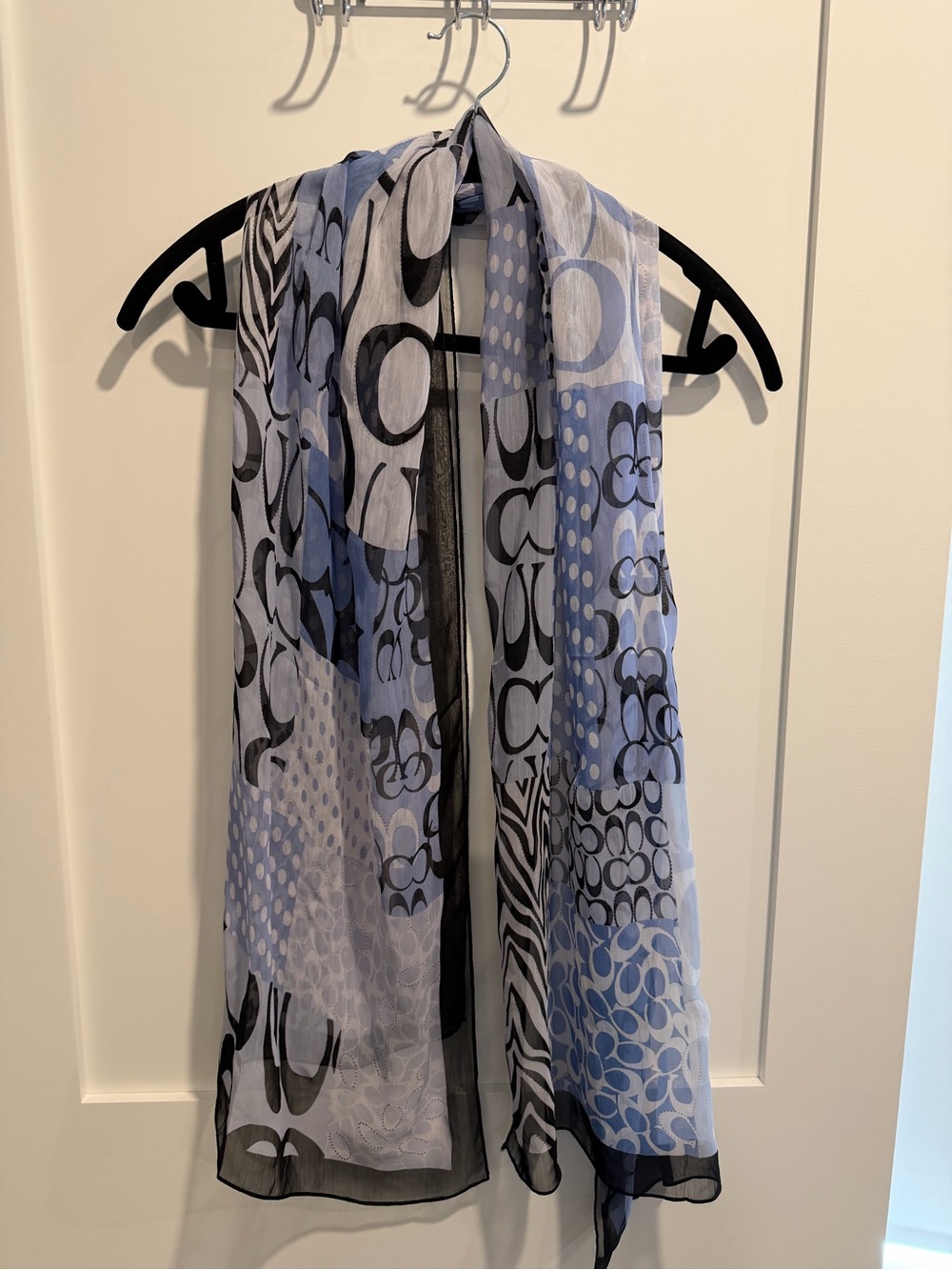 Coach Lightweight Blue and Black Patterned Scarf